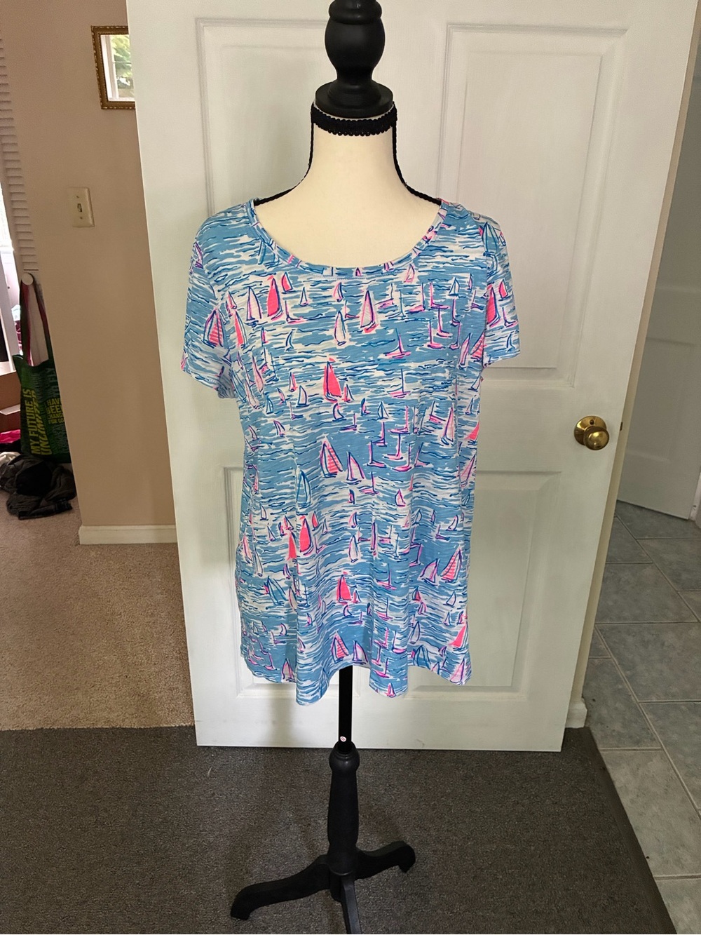 Lilly Pulitzer Etta Scoop Neck in Zanzibar Blue Boatylicious Shirt